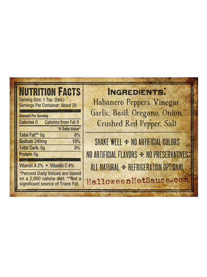 Grinning Skull Hot Sauce Nutritional Facts
