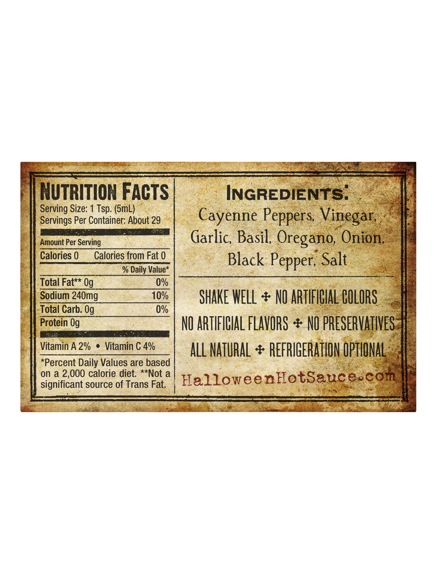Bloody Bat Hot Sauce Nutritional Facts