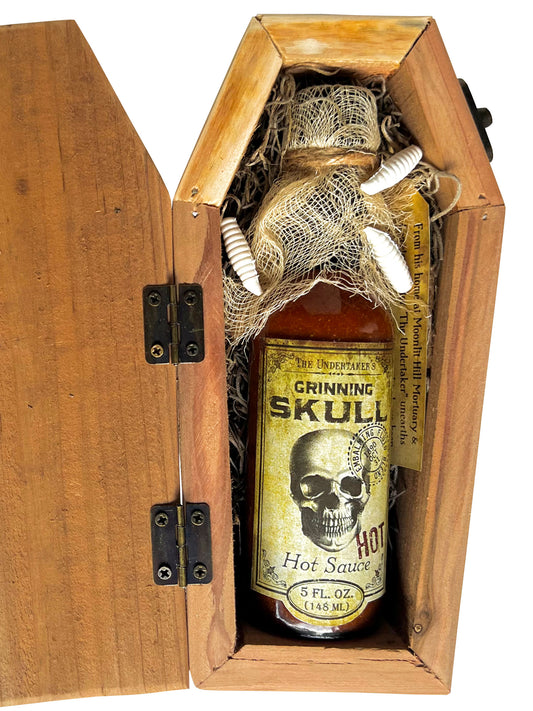 Grinning Skull Hot Sauce in a Coffin